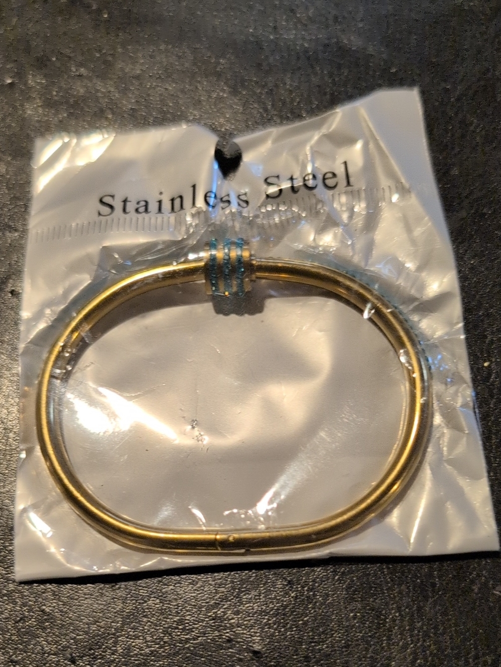 Gold Stainless CZ Stones Steel Bangle
